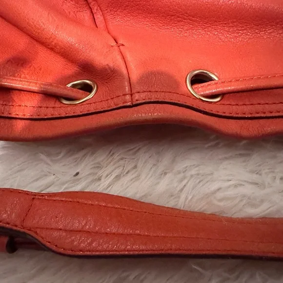 MCM Orange Leather Hobo Bag with Gold Details - Picture 15 of 16